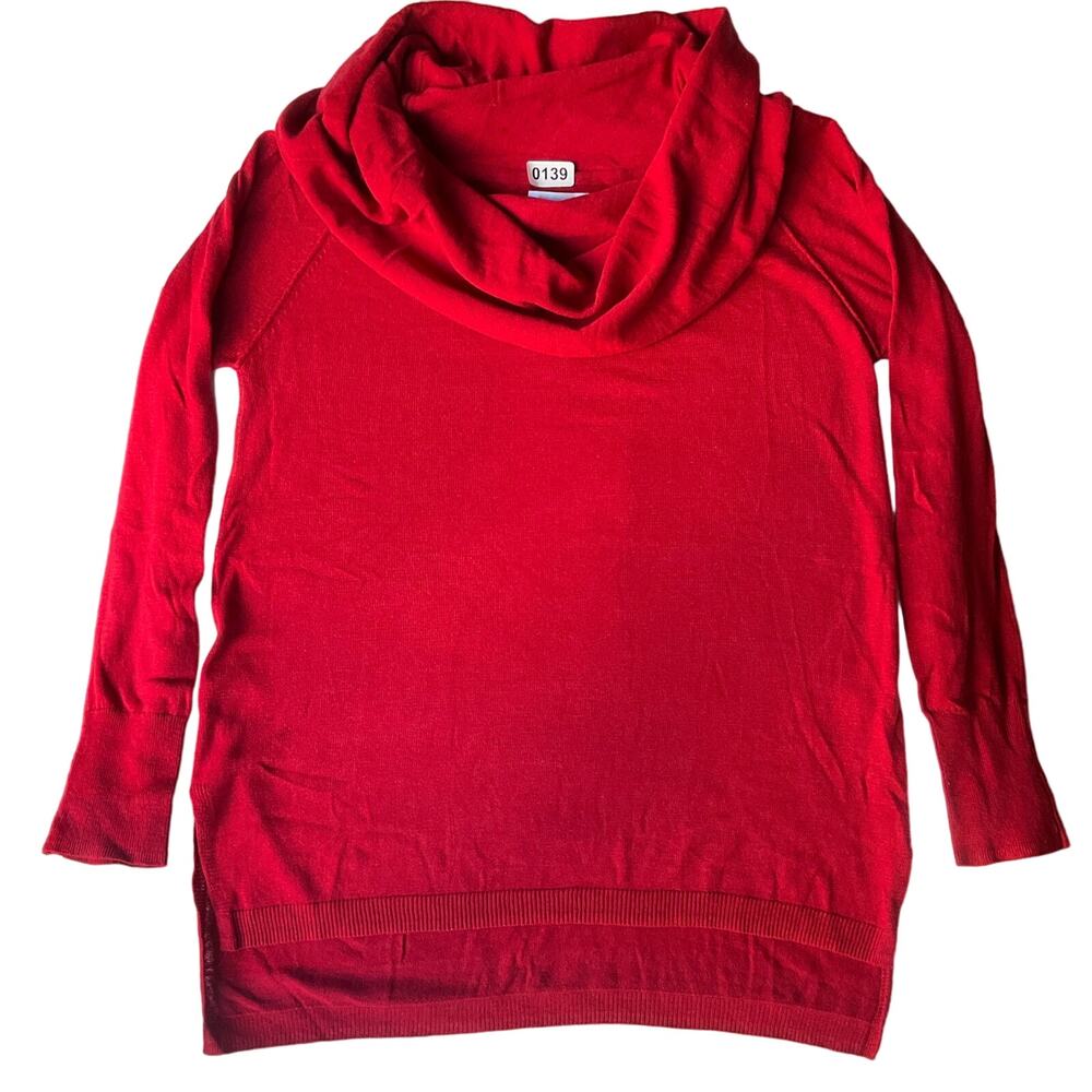 Shrinking Violet Women’s Long Sleeve Turtleneck Knit Blouse Size L, Solid Red